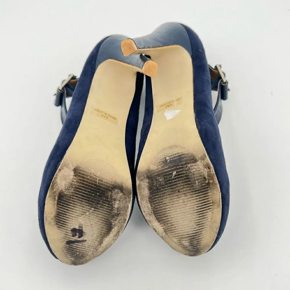 Penny Loves Kenny Royal Blue Faux Suede Shoes Sz 6 Womens Strap Heels Platform